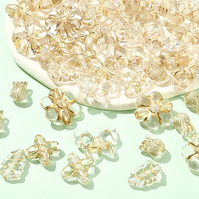 60G 6 Styles Metal Enlaced Transparent Acrylic Beads MACR-YW0003-43-1