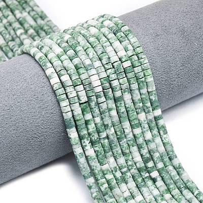 Natural Green Spot Jasper Beads Strands G-P575-B18-4x2mm-1