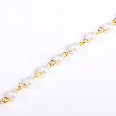 Handmade Round Glass Pearl Beads Chains for Necklaces Bracelets Making AJEW-JB00036-01-1