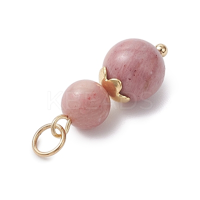 3Pcs 3 Styles Natural Rose Quartz & Dyed Striped Agate/Banded Agate Round Beaded Pendants PALLOY-JF04701-05-1
