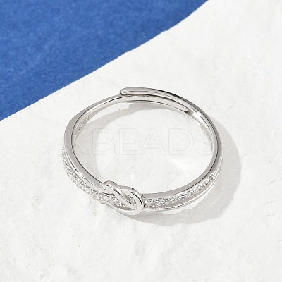 925 Sterling Silver Micro Pave Clear Cubic Zirconia Adjustable Finger Rings for Women RJEW-G351-01P-1