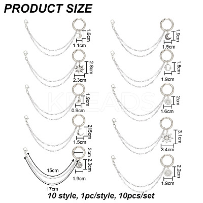 10Pcs 10 Style 304 Stainless Steel Decorative Shoe Chains FIND-AB00058-1