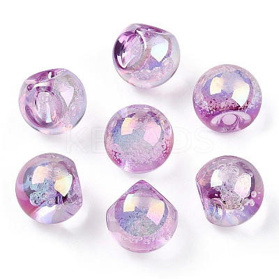 UV Plating Rainbow Iridescent Acrylic Beads X-OACR-G012-04E-1