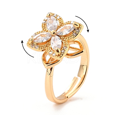 Flower Cubic Zirconia Rotatable Cuff Ring for Calming Worry Meditation RJEW-P025-01-1
