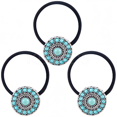 3Pcs Alloy & Resin Imitation Synthetic Turquoise Hair Ties OHAR-CY0001-10B-1