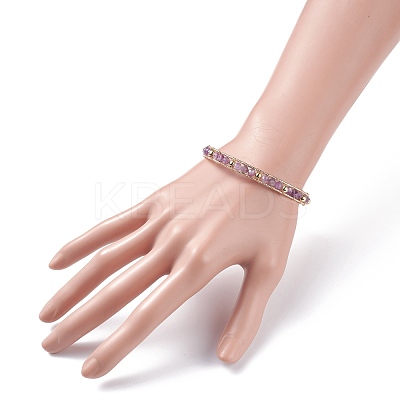 Round Natural Amethyst Beaded Bracelet BJEW-TA00038-02-1