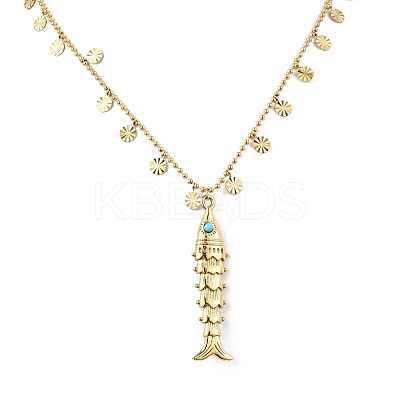 304 Stainless Steel with Synthetic Turquoise Fish Pendant Necklaces for Women NJEW-F362-02G-1