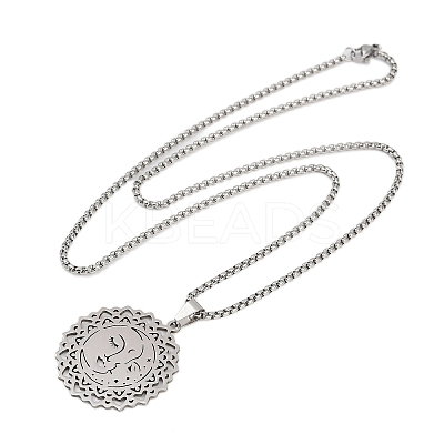 201 Stainless Steel Hollow Moon Star Flower Pendant Necklaces for Women NJEW-K283-35P-1