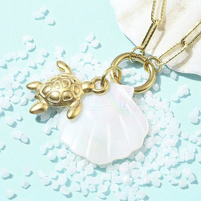 Summer Beach 304 Stainless Steel Pendant Paperclip Chain Necklaces STAS-Z105-07G-02-1