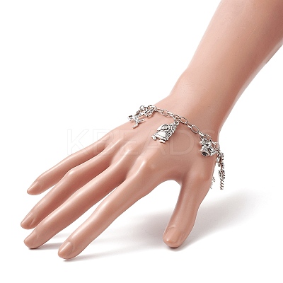 Christmas Tree & Snowman & Candy Cane & Gift Box Alloy Charm Bracelet BJEW-JB09300-1