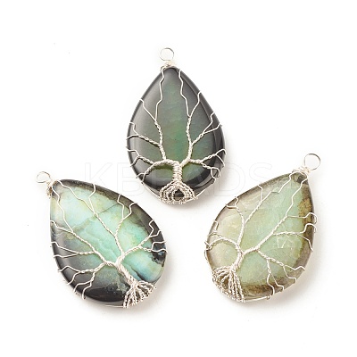 Natural Crackle Agate Pendants PALLOY-JF01526-03-1
