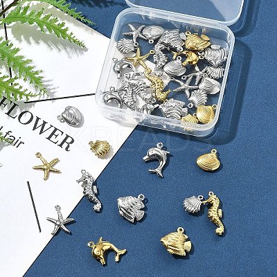 36Pcs 12 Styles Ocean 304 Stainless Steel Pendants STAS-FS0001-95-1