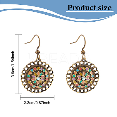 1 Pair Enamel Flower Dangle Earrings with Rhinestone EJEW-AN0001-55-1