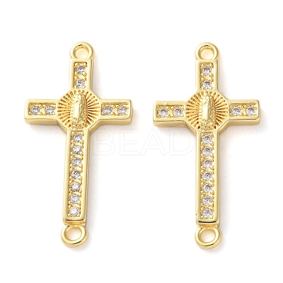 Rack Plating Brass Cubic Zirconia Religion Cross Connector Charm KK-C084-11A-G-1
