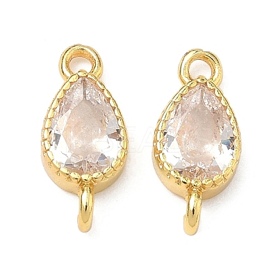 Brass Pave Cubic Zirconia Teardrop Connector Charms KK-P348-09G-03-1