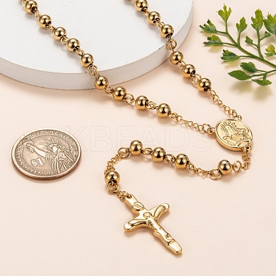 Men's Rosary Bead Necklace with Crucifix Cross NJEW-I011-6mm-08-1