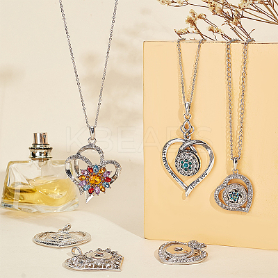 6Pcs 6 Style Heart Alloy Rhinestone Hang Snap Base Big Pendants ALRI-PH0001-29-1