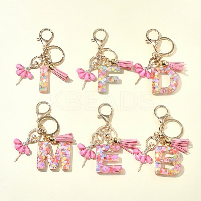 Letter A~Z Transparent Glitter Resin Pendant Keychains KEYC-FZ00024-13-1