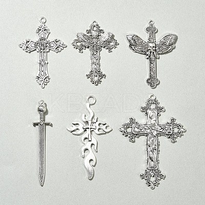 6Pcs 6 Styles Tibetan Style Alloy Cross Pendants FIND-FS0002-57-1