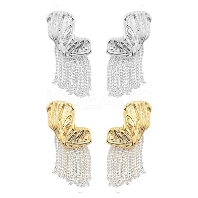 Butterfly Wing Brass Tassel Stud Earrings for Women EJEW-U055-16PS-1