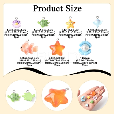 24Pcs 7 Styles Marine Organism Resin Pendants RESI-FS0002-05-1