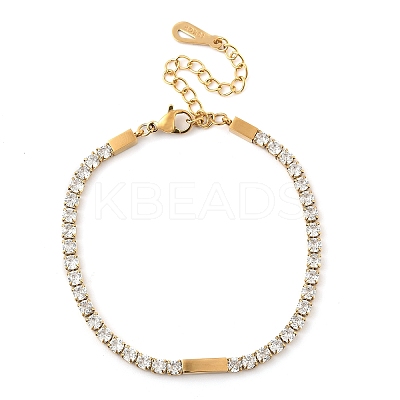 304 Stainless Steel Pave Cubic Zirconia Square Link Chain Bracelets for Women BJEW-B134-04G-1