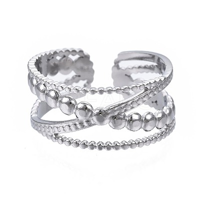 Non-Tarnish 304 Stainless Steel Criss Cross Open Cuff Ring RJEW-T023-23P-1