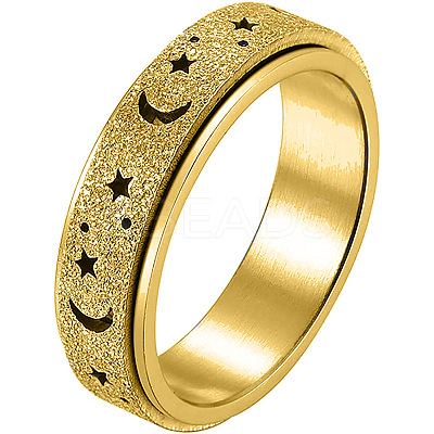 201 Stainless Steel Moon and Star Rotatable Finger Ring MOST-PW0001-005C-03-1