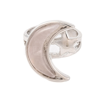 Moon & Star Natural Rose Quartz Adjustable Rings G-B085-18P-06-1
