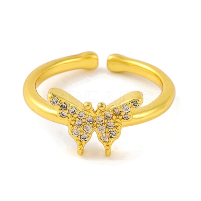 Butterfly Brass Micro Pave Cubic Zirconia Open Cuff Ring for Women RJEW-U003-28B-G-1