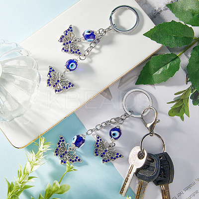 2Pcs Alloy Rhinestone Butterfly Pendant Keychain KEYC-CP0001-19-1