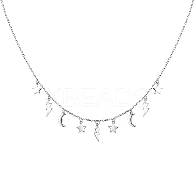 S925 Sterling Silver Star Moon Lightning Flowing Necklaces Fashion Delicate MF4231-1