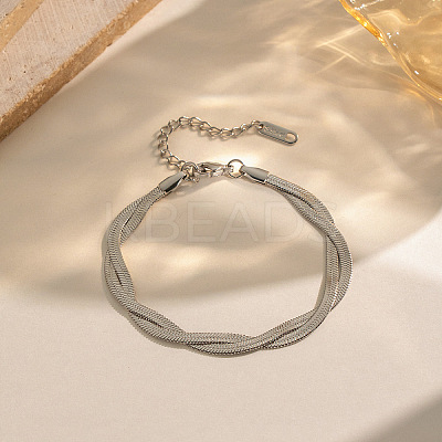304 Stainless Steel 2-Strand Twisted Flat Snake Chain Bracelets MC1160-1