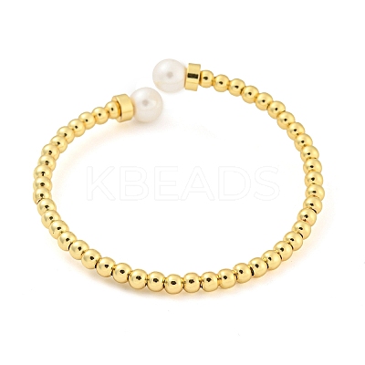 Rack Plating Brass Cuff Bangles with Plastic Pearl BJEW-L460-004-1