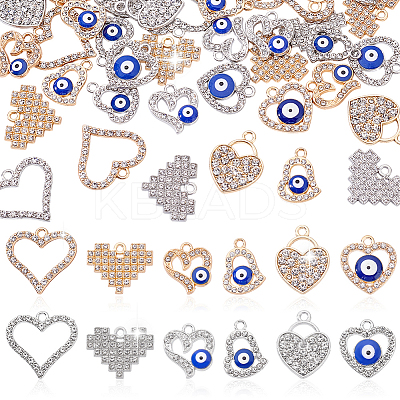 48Pcs 12 Styles Alloy Rhinestone Pendants FIND-GA0007-12-1