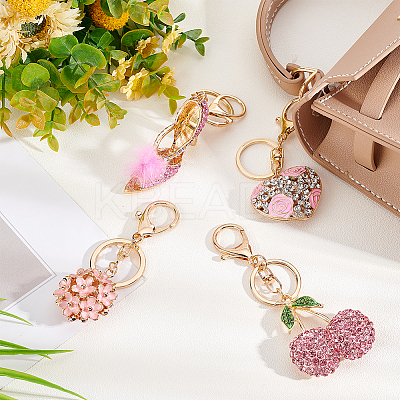4Pcs 4 Colors Alloy Rhinestone Pendant Keychain KEYC-GA0001-29-1