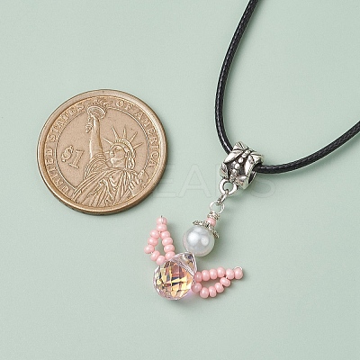 Glass Seed Beads & Glass Pearl Angel Pendant Necklaces NJEW-MZ00056-04-1