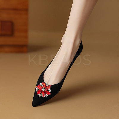 4Pcs 2 Styles Flower Alloy & Glass Shoe Buckle Clips AJEW-WR0002-32-1