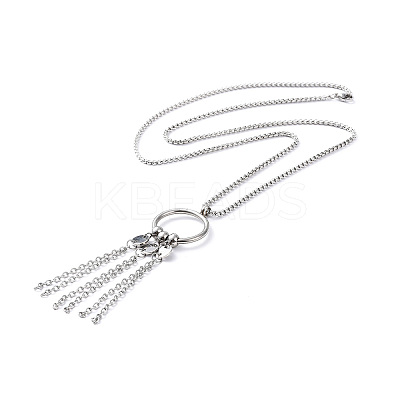 Non-Tarnish 304 Stainless Steel Ring with Tassel Pendant Necklace with Box Chains for Women NJEW-B087-01P-1