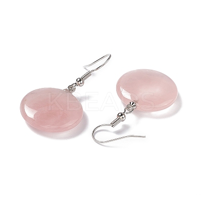 Natural Rose Quartz Flat Round Dangle Earrings EJEW-D188-03P-09-1