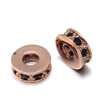 Flat Round Brass Micro Pave Cubic Zirconia Spacer Beads LS-ZIRC-F009-31RG-NR-1