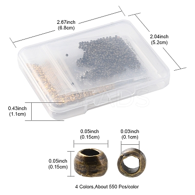 2200Pcs 4 Style Brass Crimp Beads KK-FS0001-19-1