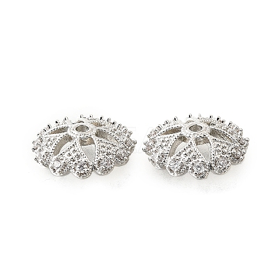 Flower Brass Clear Cubic Zirconia Bead Caps KK-V008-04P-1