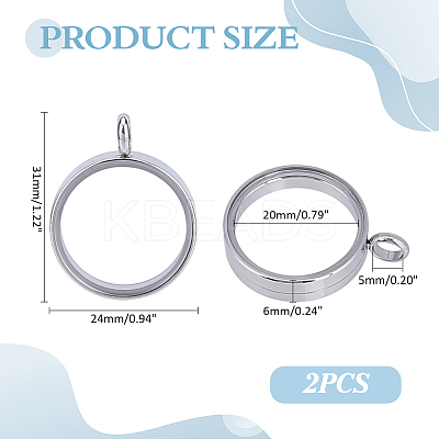 2Pcs 304 Stainless Stee Locket Pendants STAS-ME0002-83B-P-1
