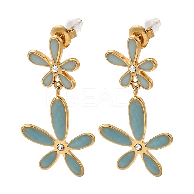 304 Stainless Steel Enamel Flower Dangle Stud Earrings EJEW-G451-02G-1