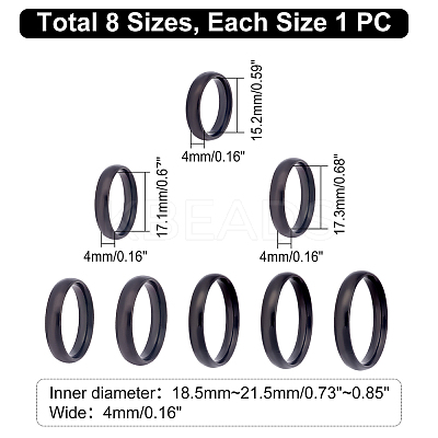8Pcs 8 Size 304 Stainless Steel Simple Plain Band Finger Rings for Women RJEW-UN0001-20-1