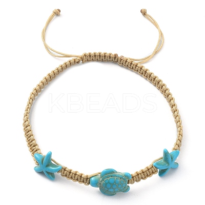 Ocean Theme Starfish Tortoise Synthetic Turquoise Beaded Anklets for Women AJEW-AN00554-01-1