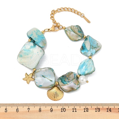 Shell Shape & Starfish 304 Stainless Steel Charm Bracelets for Women BJEW-Z105-02G-1