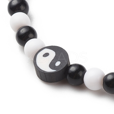 Polymer Clay Yin Yang & Acrylic Round Beaded Stretch Bracelet for Women BJEW-JB08529-1