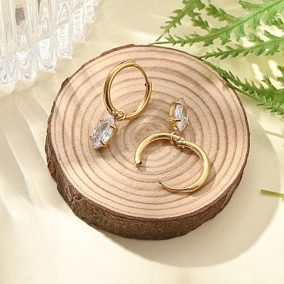 Ion Plating(IP) 304 Stainless Steel Micro Pave Cubic Zirconia Hoop Earrings STAS-R004-04G-02-1